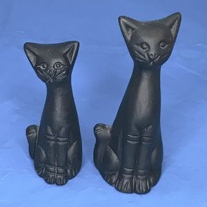 Vintage Lot Of 2 Mexican Clay Black Cat Figures, Sizes 3.3 & 4.1” See Notes